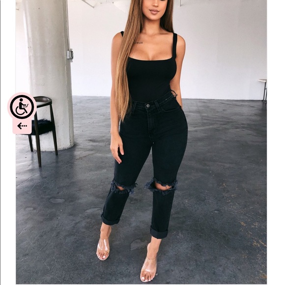 ootdfash Denim - Steven High Rise Mom Jeans(Black)